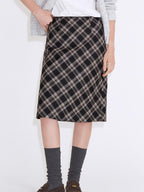 fano Cozy High Waist Wool Blend Plaid H Line Casual Women Midi Skirts