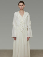 unspoken Breathable Minimal Ruffle Long Sleeve Loose H Fit Women Polyester Maxi Dresses