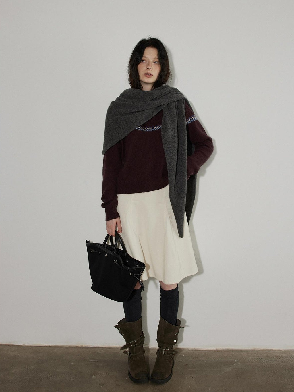 Lofi choose Pure Cotton High Waist Flared Loose Fit Women Office Off White Midi Skirts