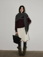 Lofi choose Pure Cotton High Waist Flared Loose Fit Women Office Off White Midi Skirts