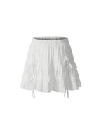 ikyou Soft Cotton Jacquard Lined A Line Puff Skirt Bow Lace Women Daily Mini Skirts