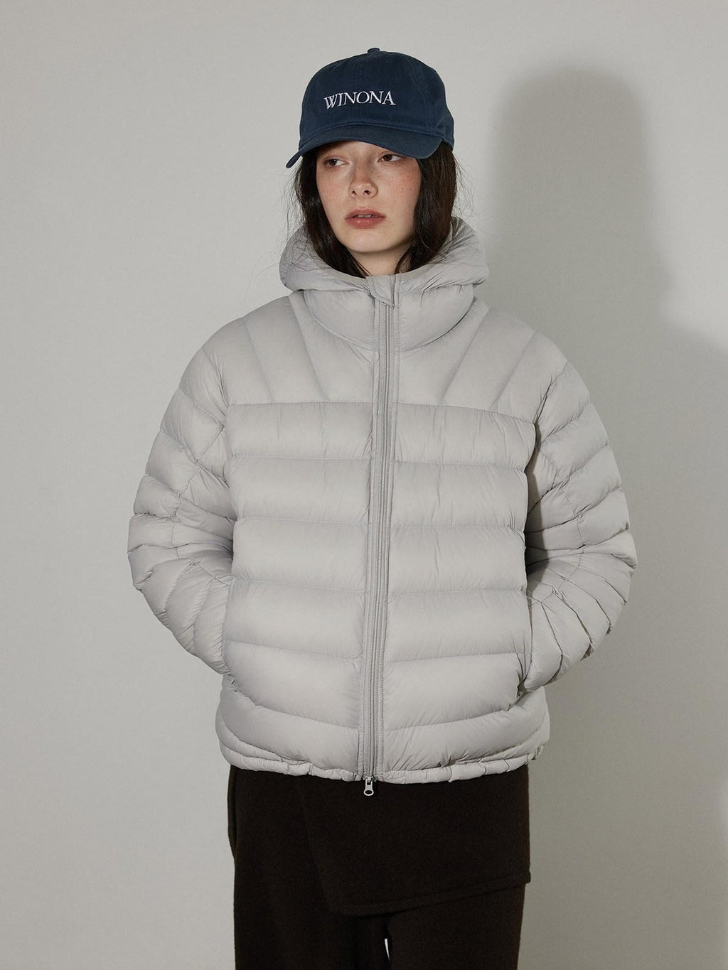 Lofi choose Warm 90% White Duck Down Hooded Commuter Thick Gray Zipper Down Jackets