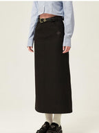 ikyou Embroidered High Waisted A Line Back Slit Casual Young Women Polyester Maxi Skirts