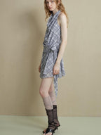 someonesometimes Lightweight Halter Tie Plaid Office Regular Fit Cornflower Blue Midi Dresses