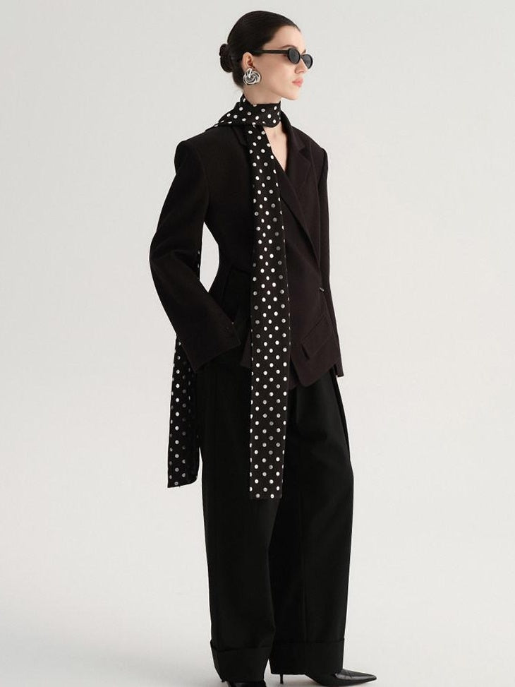 audreyyang Crossover Waist Office Relaxed Fit Women Double Breasted Black Blazers