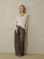 someonesometimes Shape Retaining Pleated Natural Waist Brown Striped Poly Stretch Wide Leg Pants