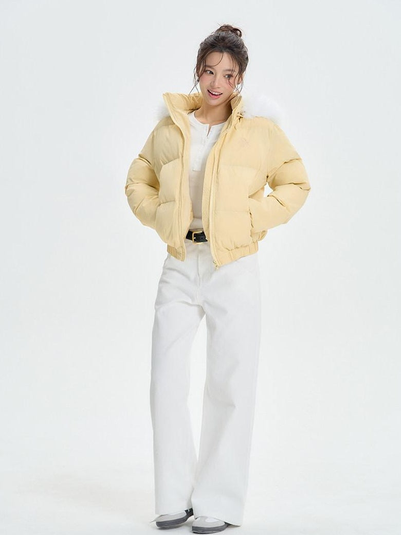 ikyou Thick Embroidered Detachable Hood Straight Fit Commuter Polyester Puffer Jackets