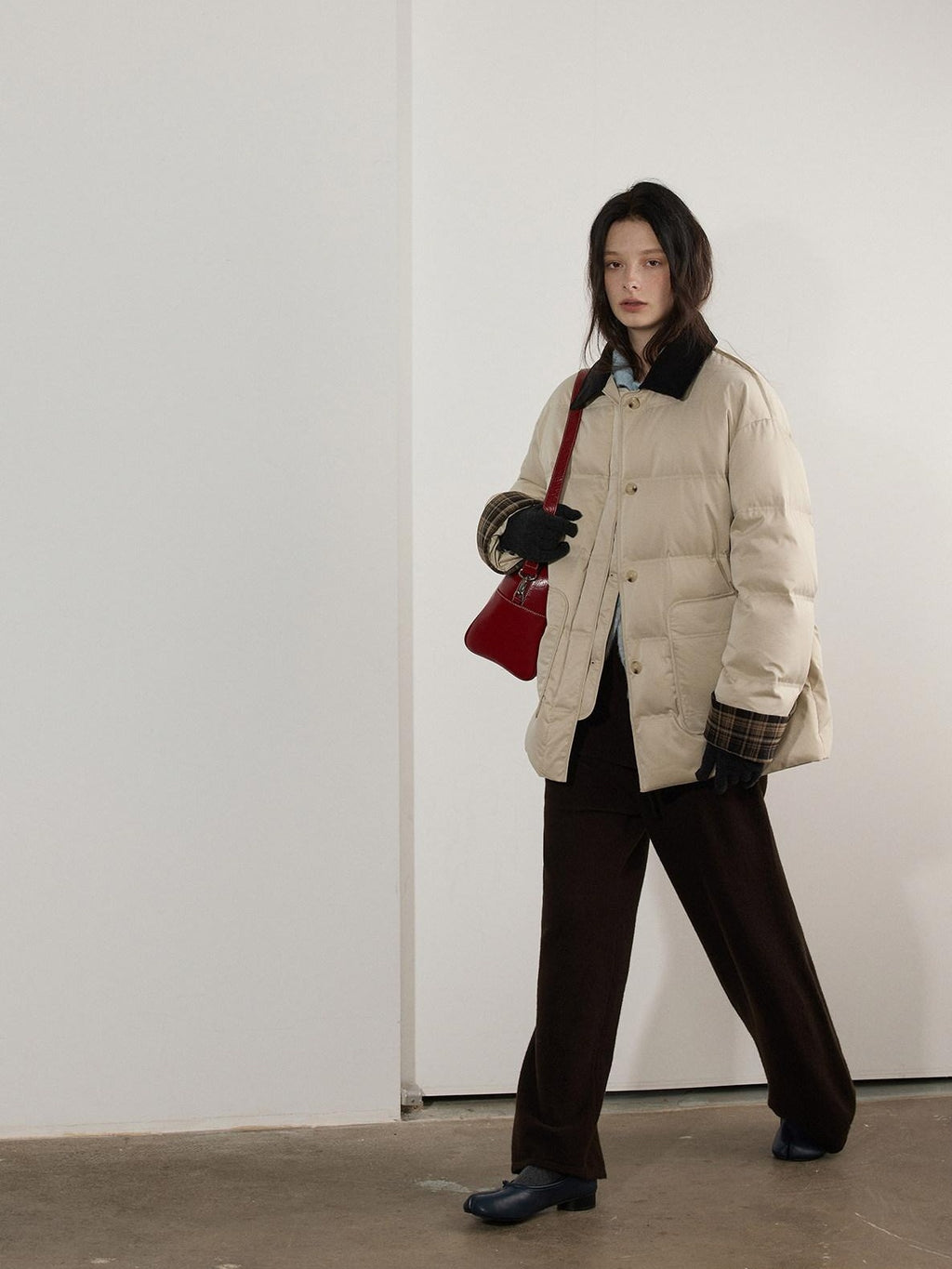 Lofi choose 90 Percent White Duck Down Apricot Colorblock Loose Fit Commuter Down Jackets
