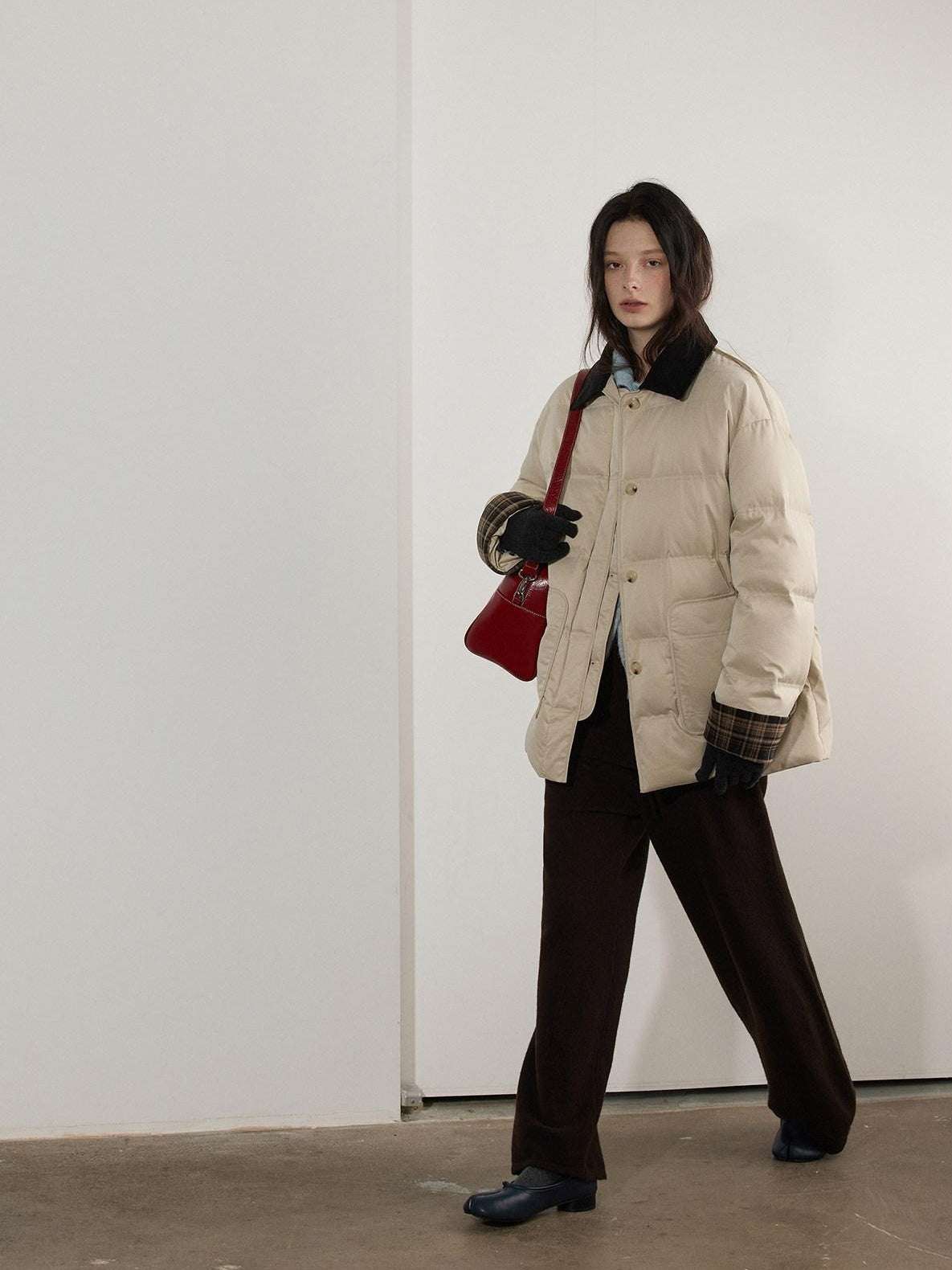 Lofi choose 90 Percent White Duck Down Apricot Colorblock Loose Fit Commuter Down Jackets