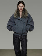 unspoken Deep Gray Cotton Zip Fur Collar Relaxed Commuter Insulated Puffer Jackets