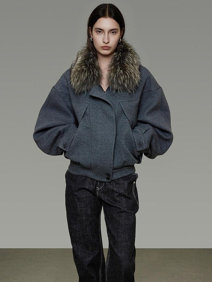 unspoken Deep Gray Cotton Zip Fur Collar Relaxed Commuter Insulated Puffer Jackets