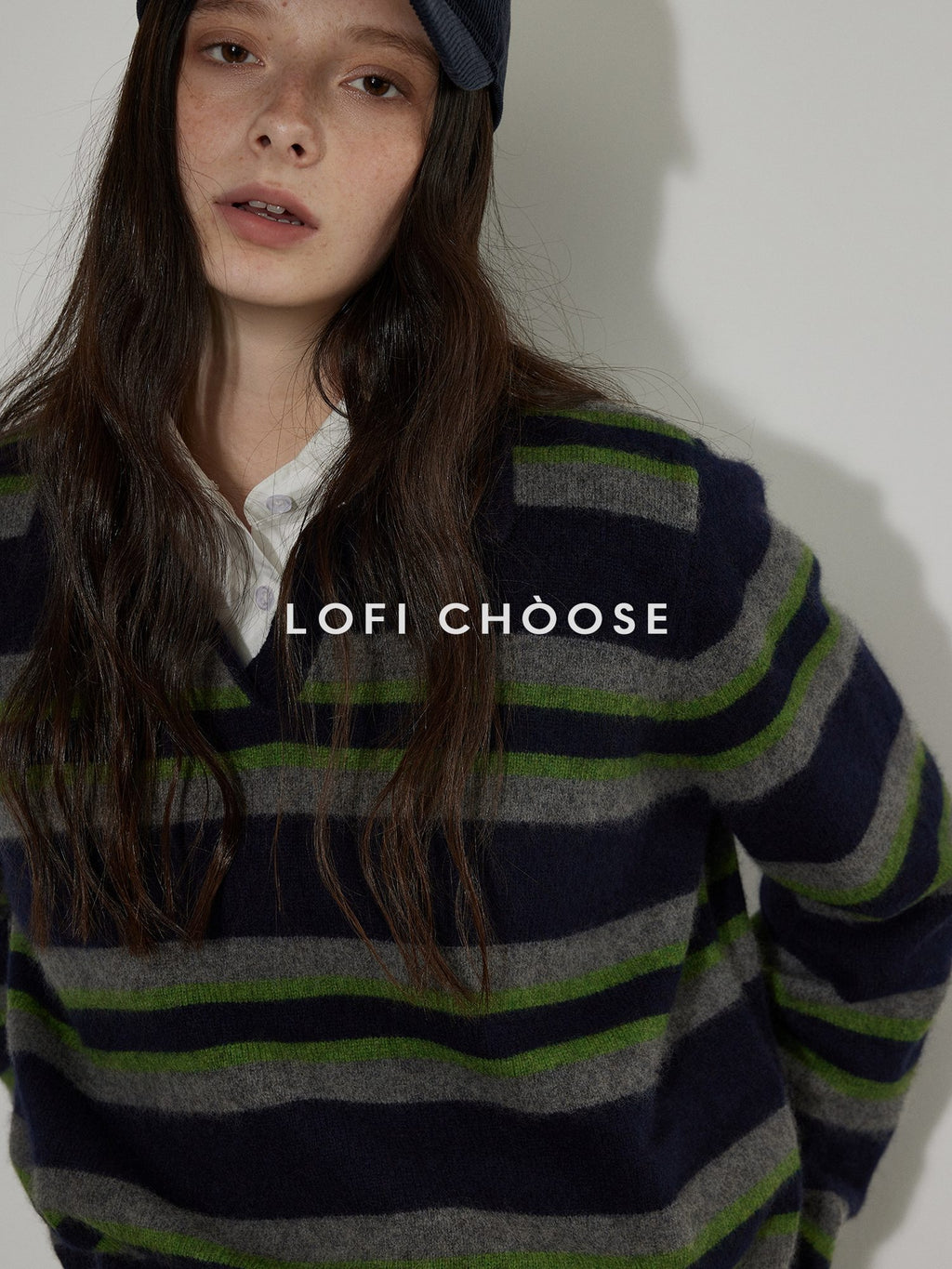 Lofi choose Soft Knitted Pullover Commuter Oversized Polo Collar Striped Women Sweaters