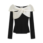 unspoken_Comfortable_Loose_One_Shoulder_Long_Sleeve_Women_Colorblock_Black_Beige_Blouses_MISSTT