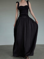 unspoken Sleek Black Spaghetti Strap Slim Fit Office Workwear Women Maxi Dresses