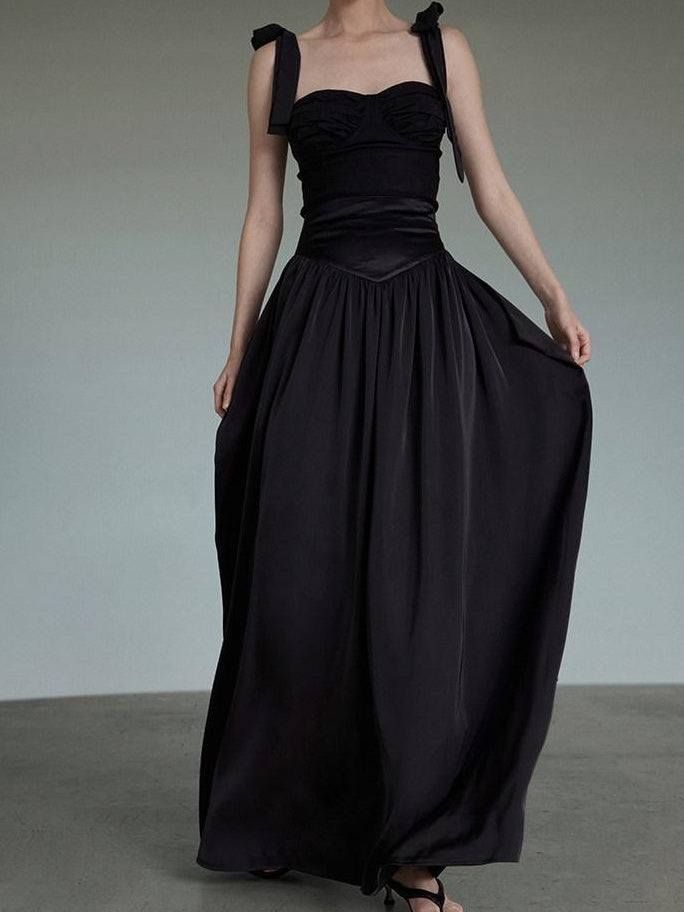 unspoken Sleek Black Spaghetti Strap Slim Fit Office Workwear Women Maxi Dresses