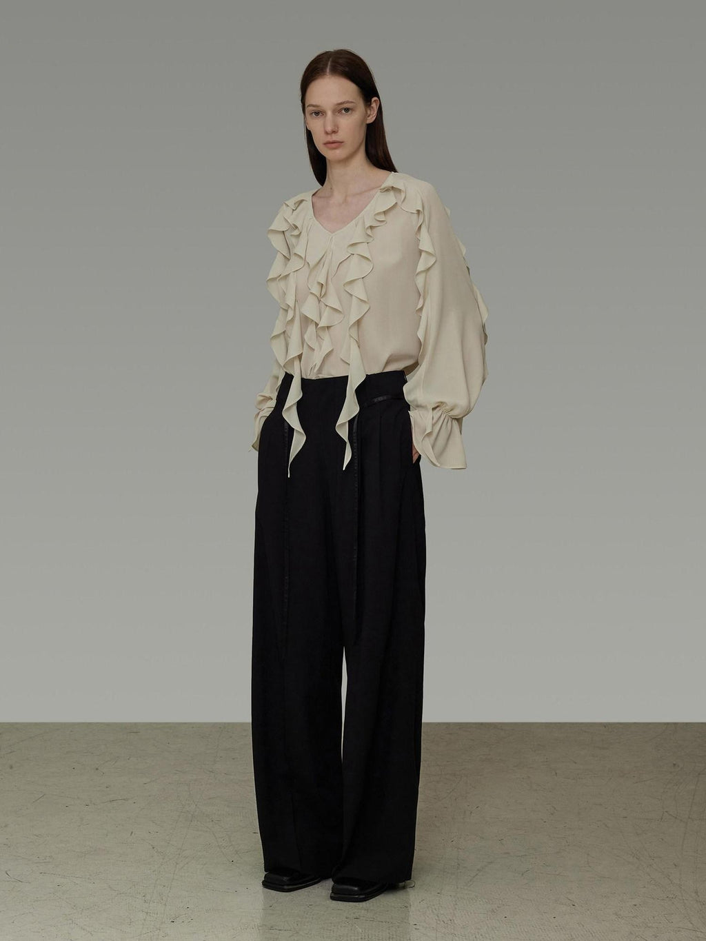 unspoken Breathable Soft Minimalist Commuter Loose Bell Sleeve V-neck Office Blouses