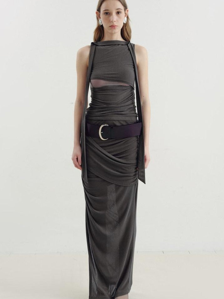 someone sometimes Versatile Pleated Tie Cami Slim Fit Lyocell Linen Blend Women Top & Skirt Sets