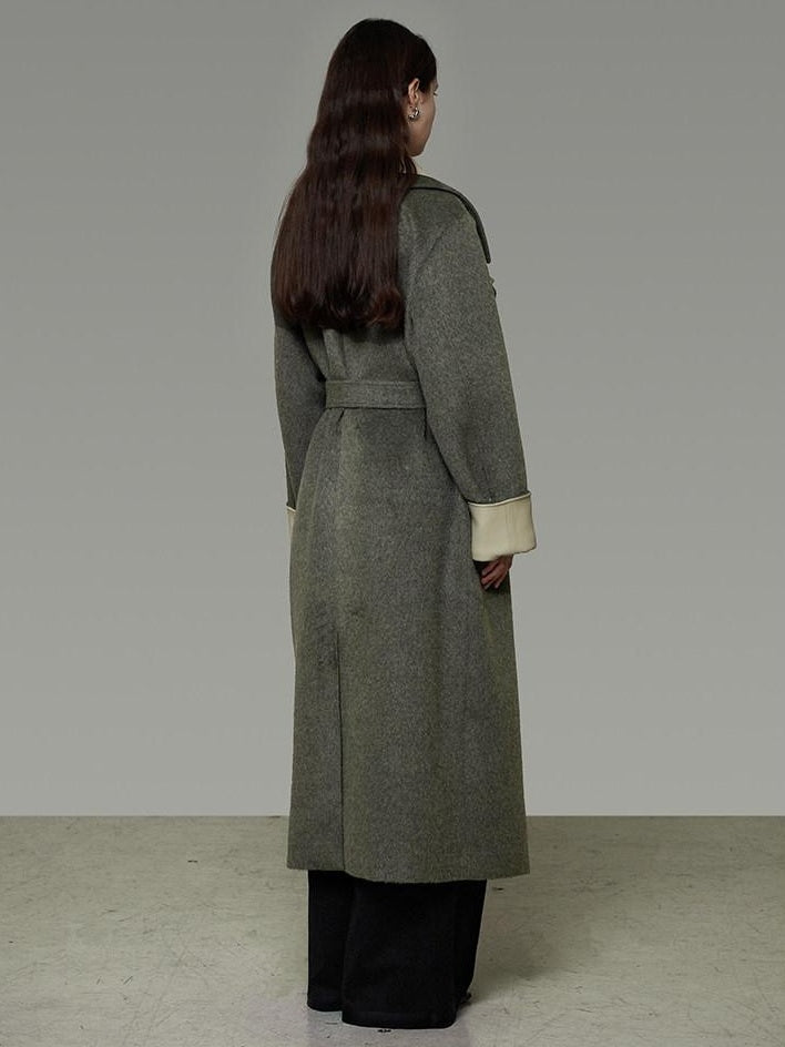 unspoken Minimal Commuter Oversized Long Notch Collar Olive Green Wool Blend Wool Coats