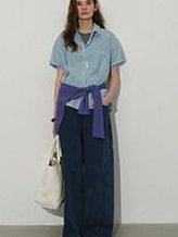 Lofi choose High Waist Washed Cotton Loose Office Women Waterwash Blue Wide Leg Jeans