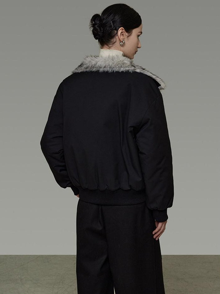 unspoken Warm Thick Fur Collar Loose Commuter Women Black Everyday Short Coat