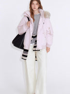 fano White Duck 90 Percent Down Removable Hood Casual Regular Women Pink Down Jackets