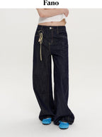 fano Micro Stretch Cotton Relaxed Natural Waist Pear Fit Dark Denim Wide Leg Jeans