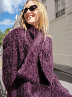 audreyyang Thick Mohair Blend Commuter V-neck For Women Solid Mustard And Grape Wool Coats