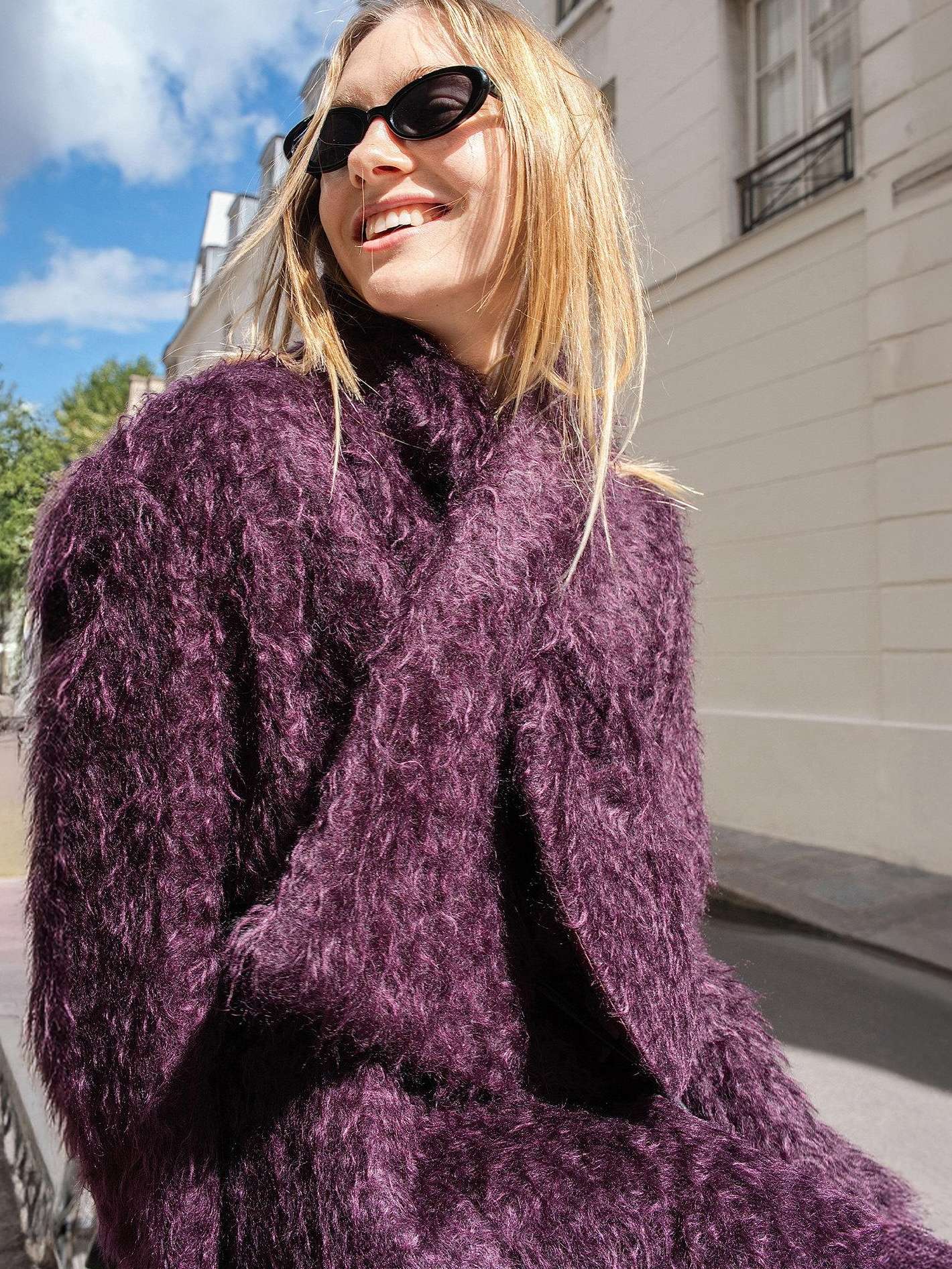 audreyyang Thick Mohair Blend Commuter V-neck For Women Solid Mustard And Grape Wool Coats