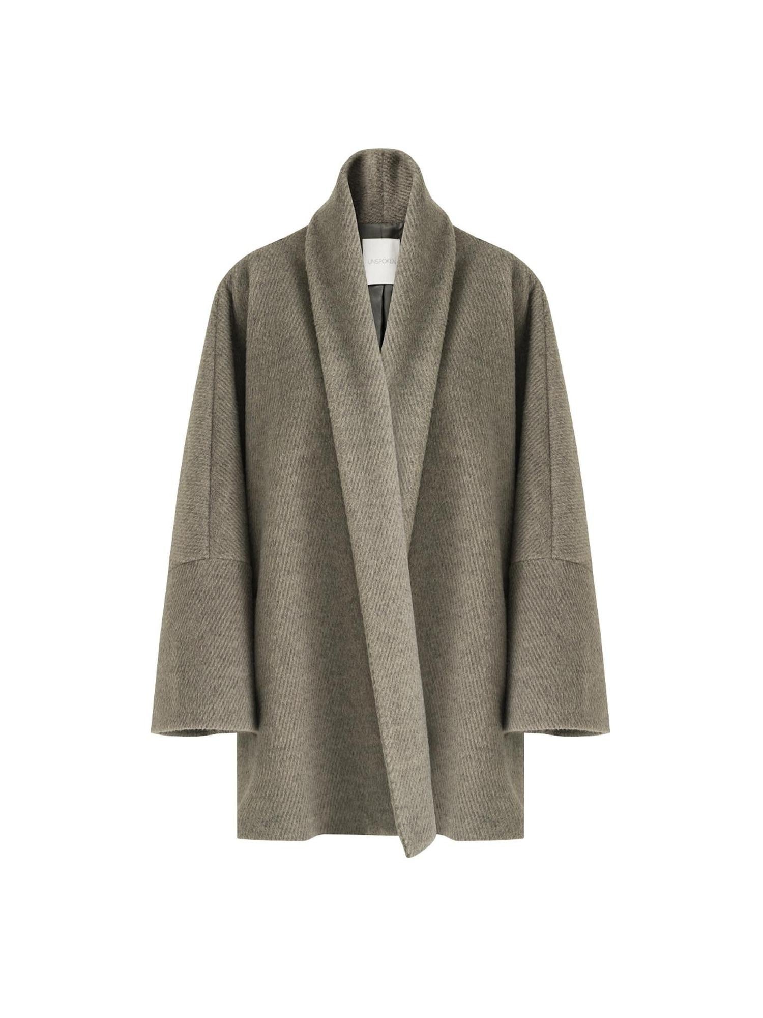 unspoken Soft Wool Blend Tailored Cut Minimal Commuter Loose Fit Tobacco Green Wool Coats