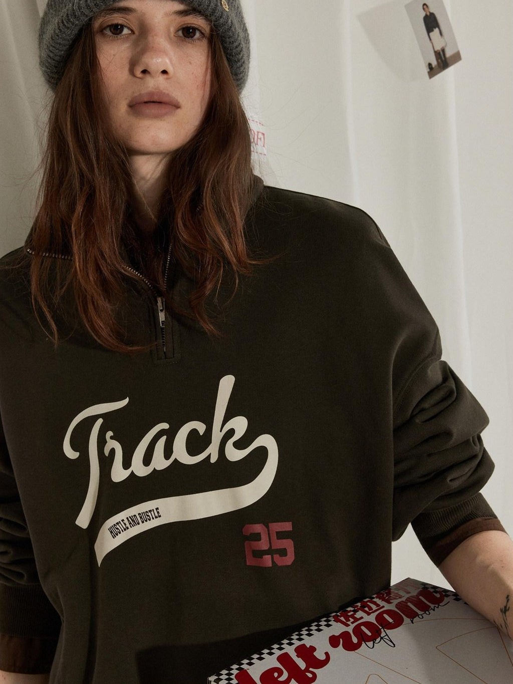 Lofi choose 100 Percent Cotton Loose Fit Henley Neck Workwear Long Sleeve Sweatshirt