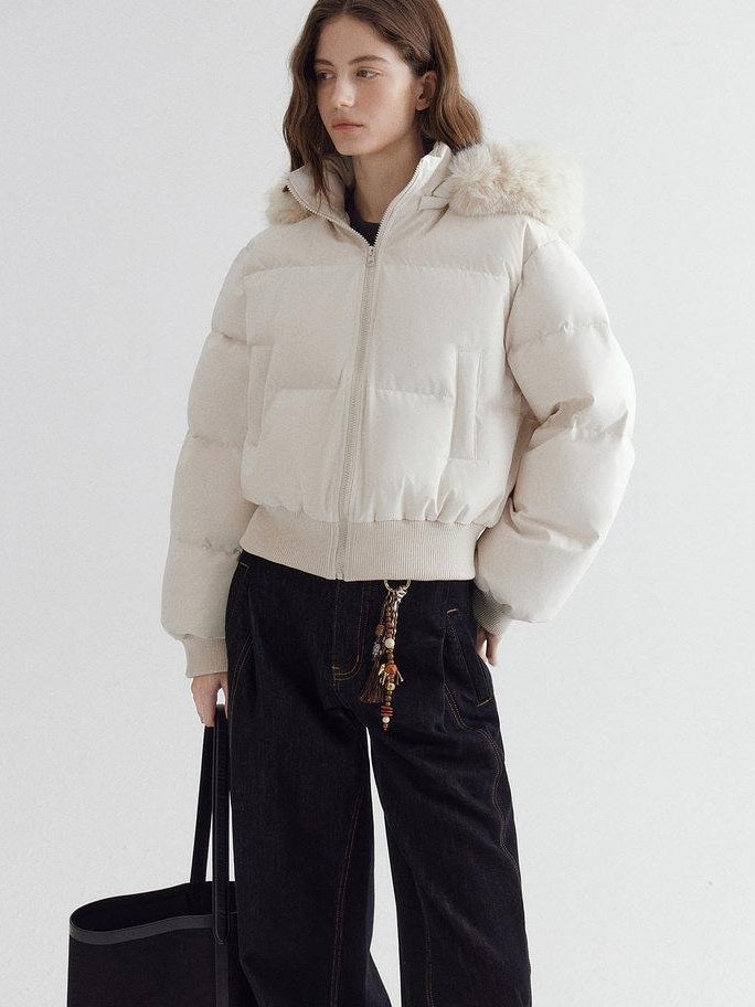 fano 90% White Duck Down Warm Hooded Korean Commuter High Waist Women Down Jackets