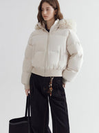 fano 90% White Duck Down Warm Hooded Korean Commuter High Waist Women Down Jackets