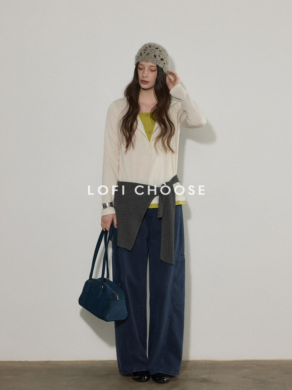 Lofi choose High Waist Washed Cotton Loose Office Women Waterwash Blue Wide Leg Jeans