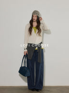 Lofi choose High Waist Washed Cotton Loose Office Women Waterwash Blue Wide Leg Jeans