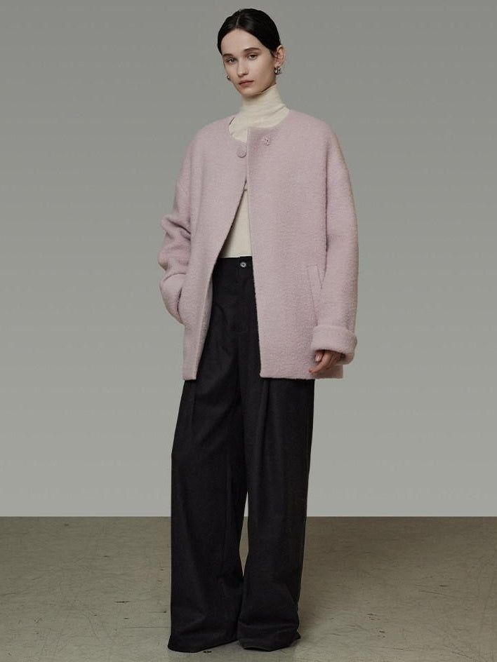 unspoken Cozy Lambswool Midlength Loose Tailored Minimal Women Pink Wool Coats