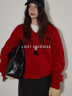 Lofi choose Cozy Thick V-neck Loose Fit Office Pullover Knit Long Sleeve Sweaters