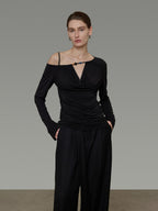 unspoken Breathable Viscose Blend Minimal Commuter Loose Asymmetric Shoulder Knit Sweaters
