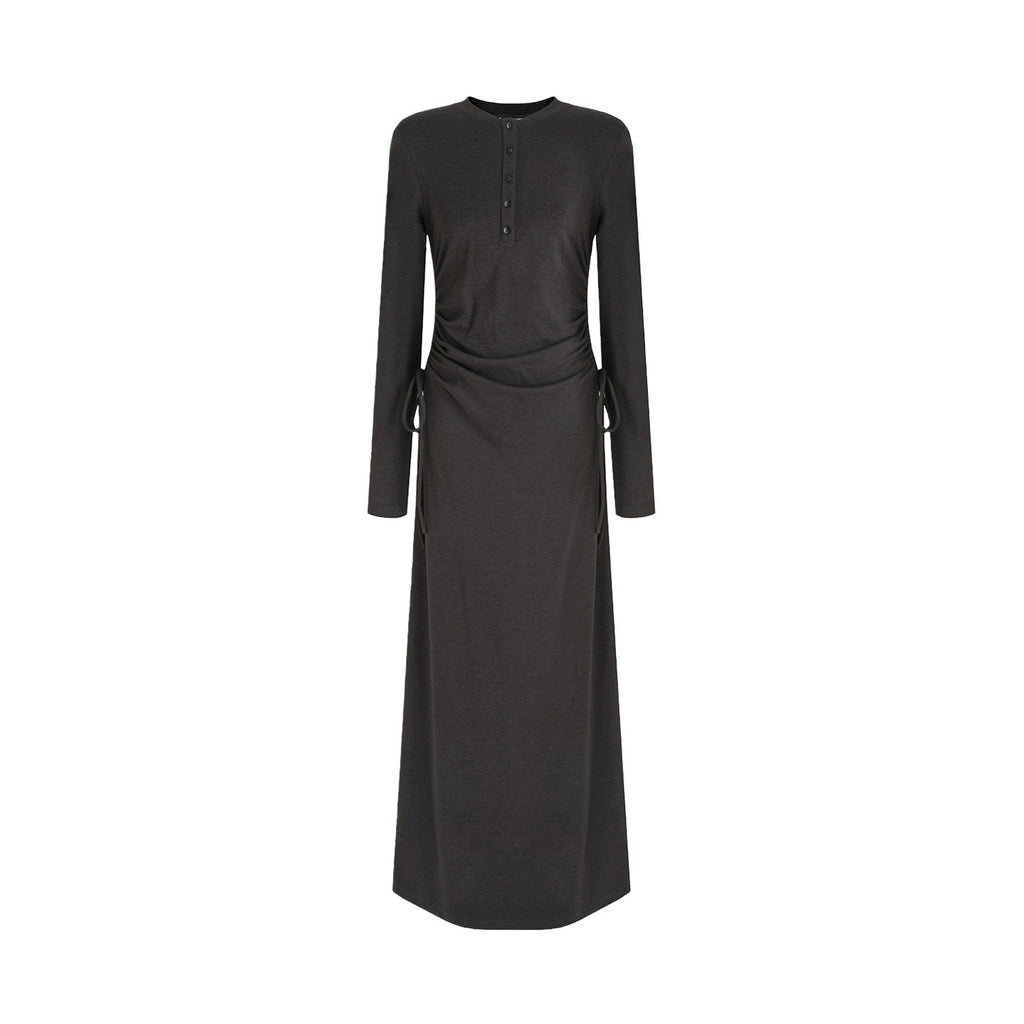 unspoken_Breathable_Tencel_Ruched_High_Waist_A_Line_Long_Sleeve_Slim_Office_Maxi_Dresses_MISSTT