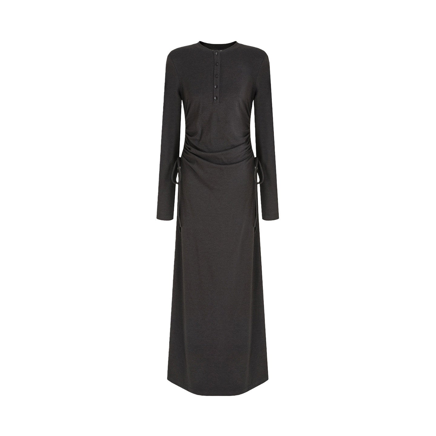 unspoken_Breathable_Tencel_Ruched_High_Waist_A_Line_Long_Sleeve_Slim_Office_Maxi_Dresses_MISSTT