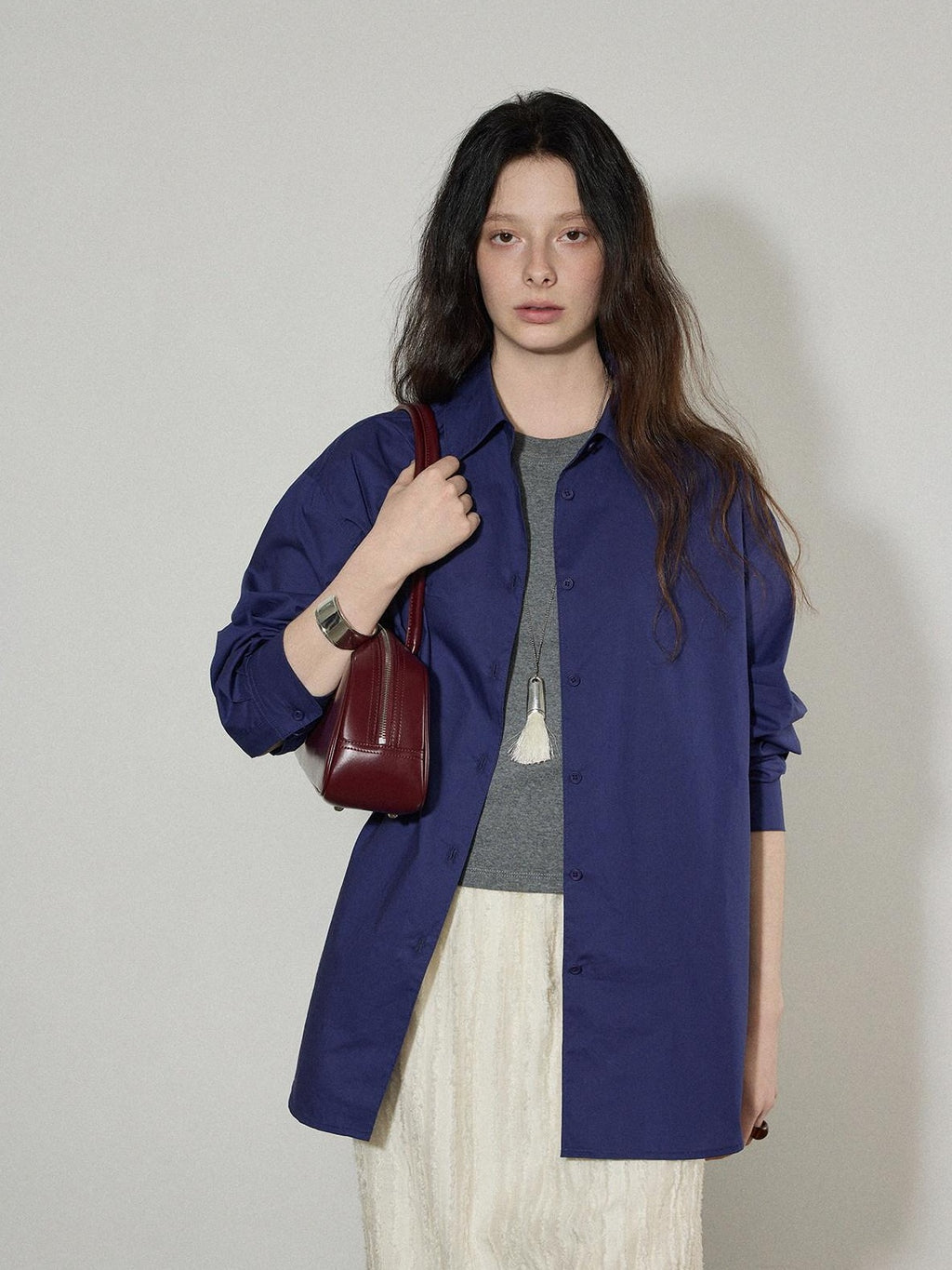 Lofi choose Pure Cotton Loose Fit Commuter Turndown Collar Long Sleeve Buttoned Women Shirts