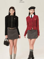 ikyou Shape Retaining Embroidered Casual A Line Low Waist Slim Black Mini Skirts