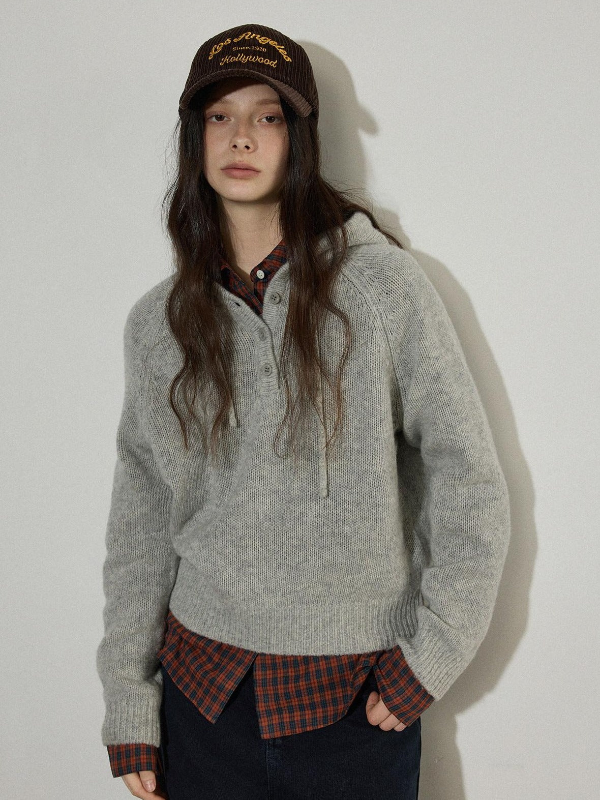 Lofi choose Soft Knit Button Front Loose Fit Commuter Womens Pullover Hoodie