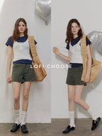 Lofi choose High Waist Distressed Loose Fit Women Zip Washed Green Mid-Length Shorts