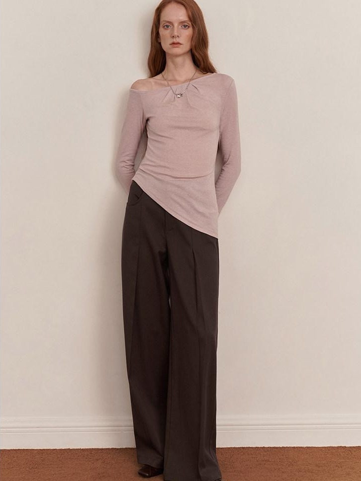 someone sometimes Lyocell Wool Blend Lightweight Asymmetric Neck Slim Casual Long Sleeve T-Shirts