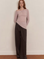 someone sometimes Lyocell Wool Blend Lightweight Asymmetric Neck Slim Casual Long Sleeve T-Shirts