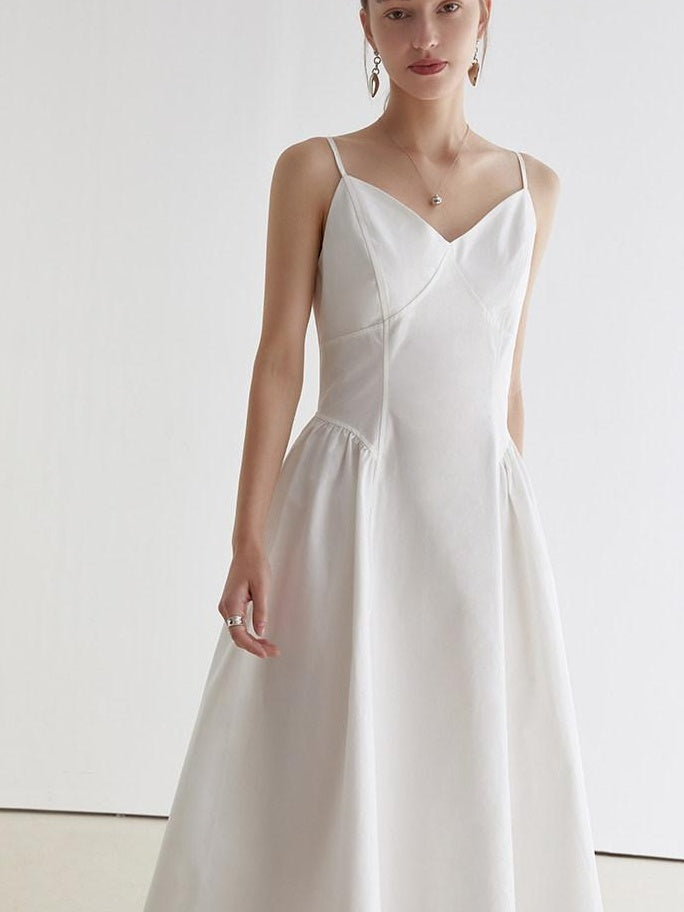 fano 100 Percent Cotton Minimalist Commuter Loose Waist V-neck Camisole Maxi Dresses