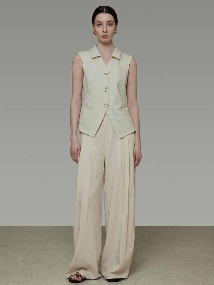 unspoken High Waisted Lyocell Linen Pleated Tie Waist Office Casual Wide Leg Pants