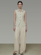 unspoken High Waisted Lyocell Linen Pleated Tie Waist Office Casual Wide Leg Pants
