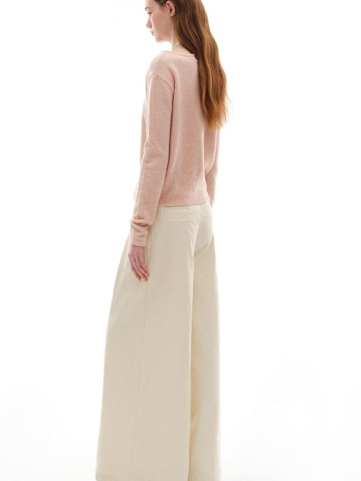 someonesometimes Soft Pink Cozy Wool Button V-neck Loose Fit Unisex Knit Cardigans