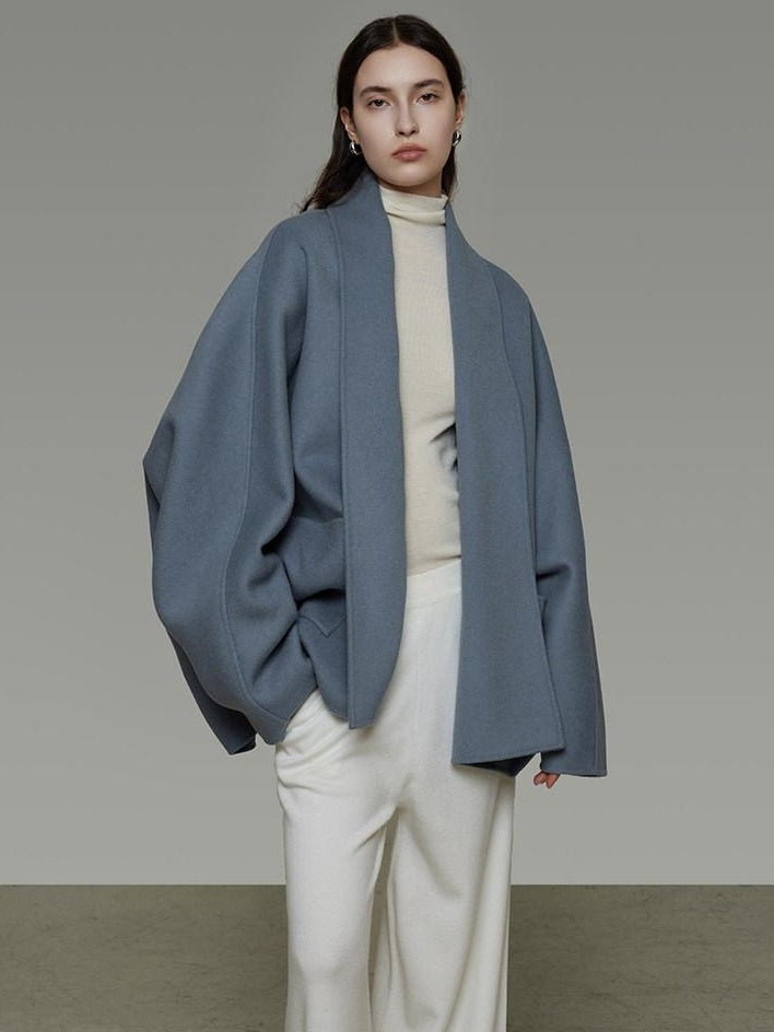 unspoken Pure Sheepswool Structured Tailoring Relaxed Fit Mist Blue Wool Coats